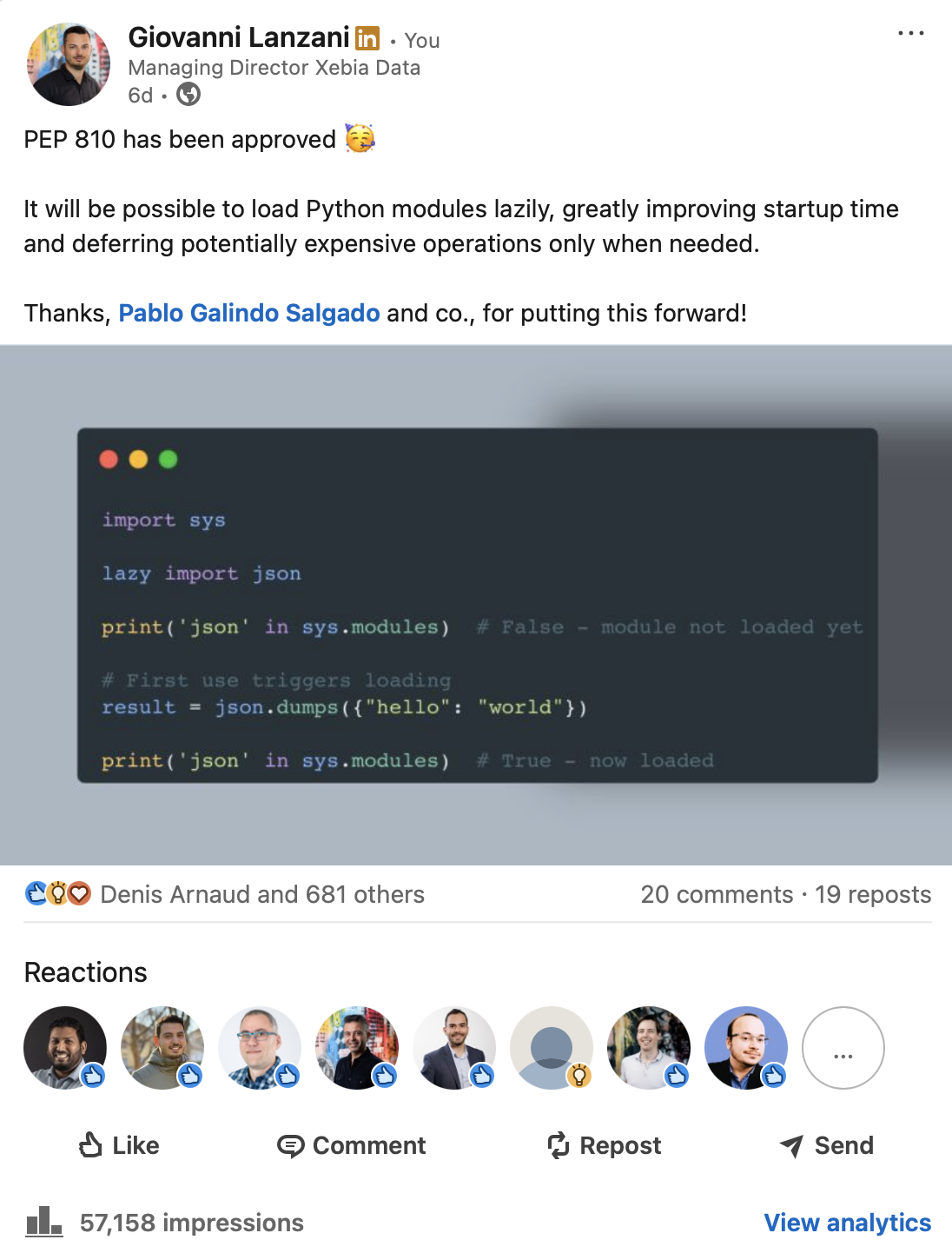 A screenshot of the LinkedIn post that got tens of thousands of views